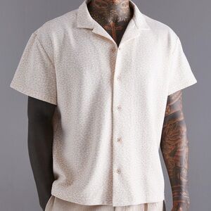 Men's Cream Short Sleeve Boxy Bubble Texture Shirt